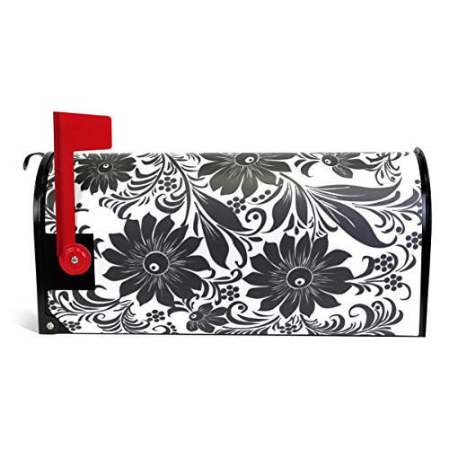 LORVIES Black Floral Magnetic Mailbox Cover Standard Size 20.8 x 18 Inch