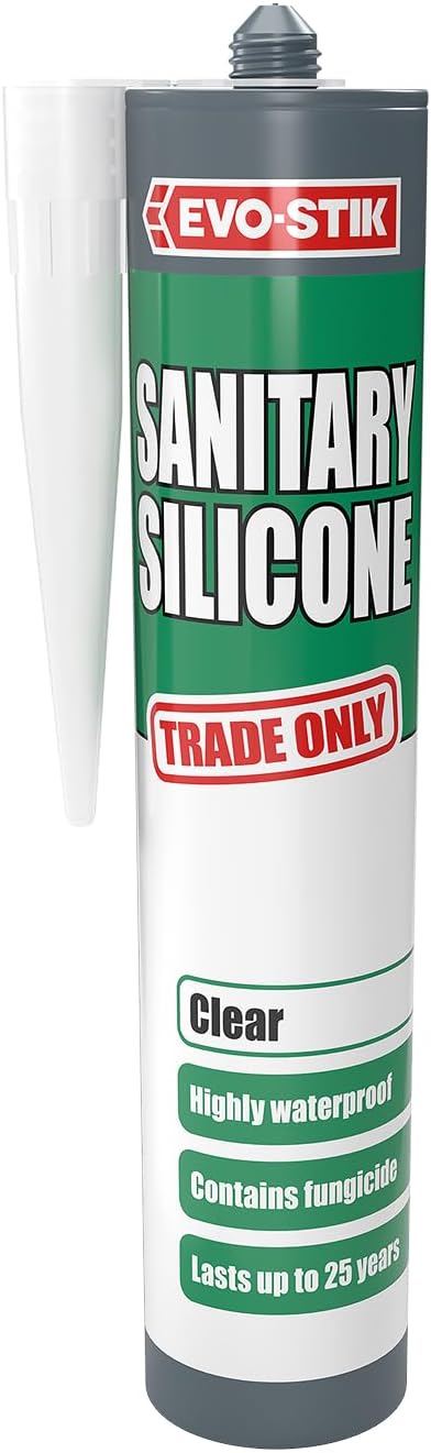 EVO-STIK Sanitary Silicone Sealant Clear Kitchen Bathroom Waterproof Mould
