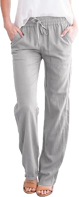 Yuson Donna Pantaloni Tinta Unita Casual con Coulisse Pants in Cotone e Lino con Tasche