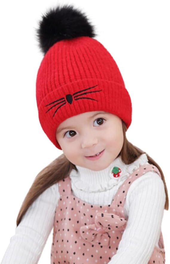 Amazon Co Jp ニット帽 可愛いポンポム帽子 親子お揃い帽 ニットキャップ ねこ猫 ベビー用ハット 赤ちゃん キャップ キッズ 帽子 男の子 女の子 男女児 秋冬 防寒 赤 服 ファッション小物