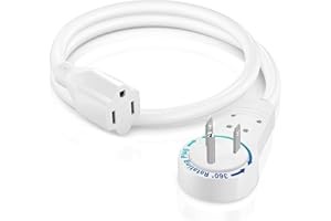 Maximm's 1 Foot White Flat Plug Extension Cord - 360° Rotating Single Outlet, Indoor 16 Gauge 3 Prong Grounded Wire, UL Certified for Safety and Durability (1Ft White)