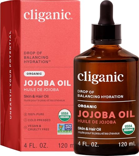 Cliganic Organic Jojoba Oil, 100% Pure (120ml) | Moisturizing for Face, Hair, Skin & Nails | Natural Cold Pressed Hexane Free | Base Carrier Oil