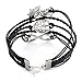 Leather Wrap Bracelets Butterfly Infinity Love Family Tree of Life Rope Wristband Bracelets Gifts (Black)