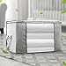 Foldable Storage Bag Organizers, Breathable Clothing Organizer Bags with Large Clear Window and Carry Handles, Storage Boxes for Comforters, Clothes, Blankets, Closets, Bedrooms, 3 Pack, Grey