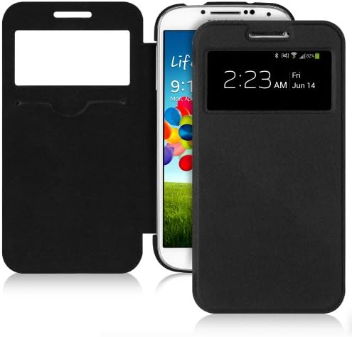 Duzign Window Display Folio Case with Card Slot (Black) for Samsung Galaxy S4 i9500 (Automatic Power On/Off Display)