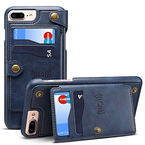 Iphone 8 Leather Magnetic Protective Phone Case Wallet Kickstand Card Holder Cover Work with Magnetic Car Mount, Blue - Thumbnail 6