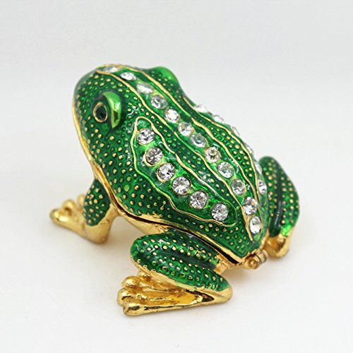 Cute Frog Jewelled Trinket Box Jewelry Box with Inlaid Crystal, Pill