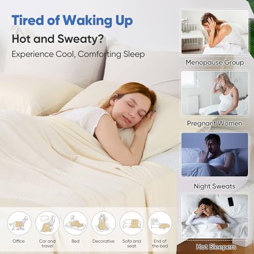 Marchpower Cooling Blanket, Arc-Chill 3.0 Summer Blanket Double-Sided Cooling Blanket, Soft and Breathable Knit for Sweats Loafers Warm Sleepers, 150 x 200 cm, Cream