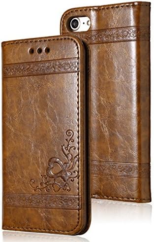 Leather Magnetic Flip Phone Cover Mobile Case for iPhone 7/8 – Card Slot – Stable Kickstand – Safe & Secure – Elegant & Unique (Coffee, iPhone 7/8)