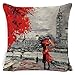 DUSEN Oil Painting Paris Love Series Eiffel Tower Big Ben Pattern Valentine’s Day Throw Pillow Covers Decorative Square Couple Cushion Cases for Couch, Sofa, or Bed Set of 4 18 x 18 inch (Couple)