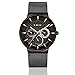 Watch Mens Quartz Analog Stainless Steel Waterproof Chronograph Date Casual Business Six-pin Week Wristwatch (Black)