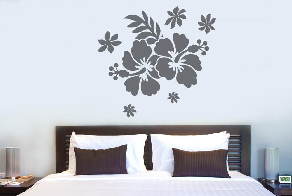 Hibiscus Flower Wall Stickers And Art Decals - Large (Height 57cm x Width 57cm) Grey