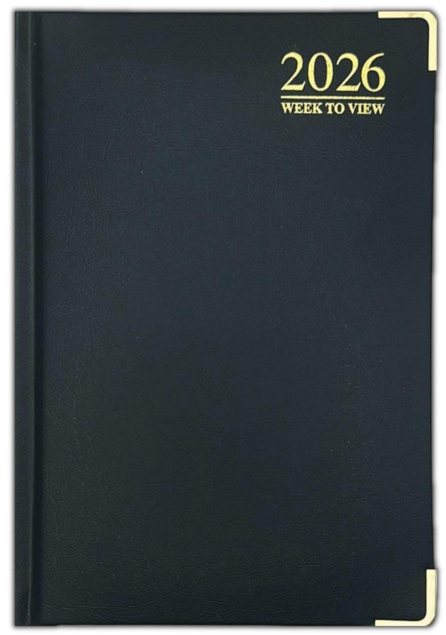 Orbitron 2026 A4 A5 A6 Padded Week To View Diary Full Year Planner Desk Hardback Metal Edge (A4, Black)