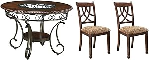 Signature Design by Ashley Glambrey Dining Room Table, Brown & Leahlyn Dining Upholstered Side Chair - Pierced Splat Back - Set of 2 - Medium Brown