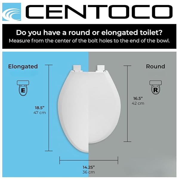 CENTOCO ELONGATED TOILET SEAT, HEAVY-DUTY WOOD CORE WITH PLASTIC SCRATCH-RESISTANT FINISH, SOFT CLOSE, MADE IN THE USA, 900SC-001, WHITE