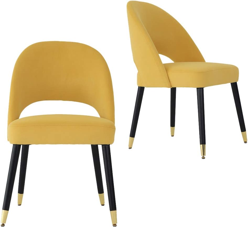 WisHom Modern Living Dining Room Set of 2 Accent Big Size Chairs Club Guest with Solid Wood Legs (Yellow)
