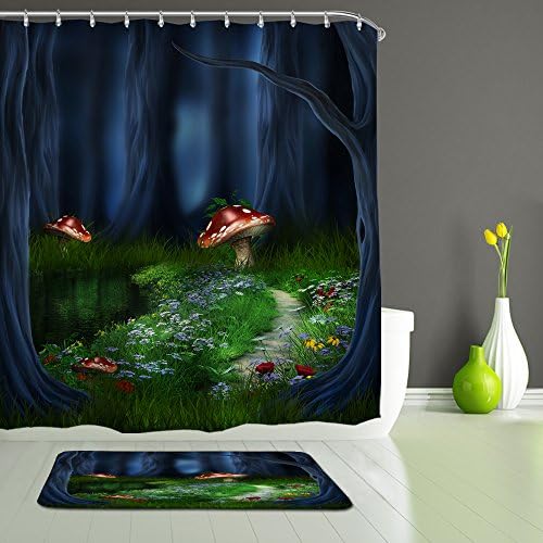 ALFALFA Bathroom Decorative Polyester Fabric Waterproof Mildew Resistant Shower Curtain With Hooks, Supernatural Dreamland Theme 60" W x 72" H (150CM x 180CM) - Comic Forest