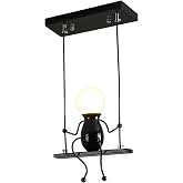 Creative LED Pendant Lighting Modern Little People Ceiling Pendant Light Fixture Adjustable Hanging Lights Kitchen Island Iron Cartoon Doll Chandeliers Bedrooms 1×E26 Baking Paint (Black, One)