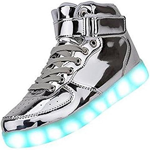 luckfugui Men Women Boy Girl High Top USB LED Light Shoes Flashing Sneakers Kjsilver43