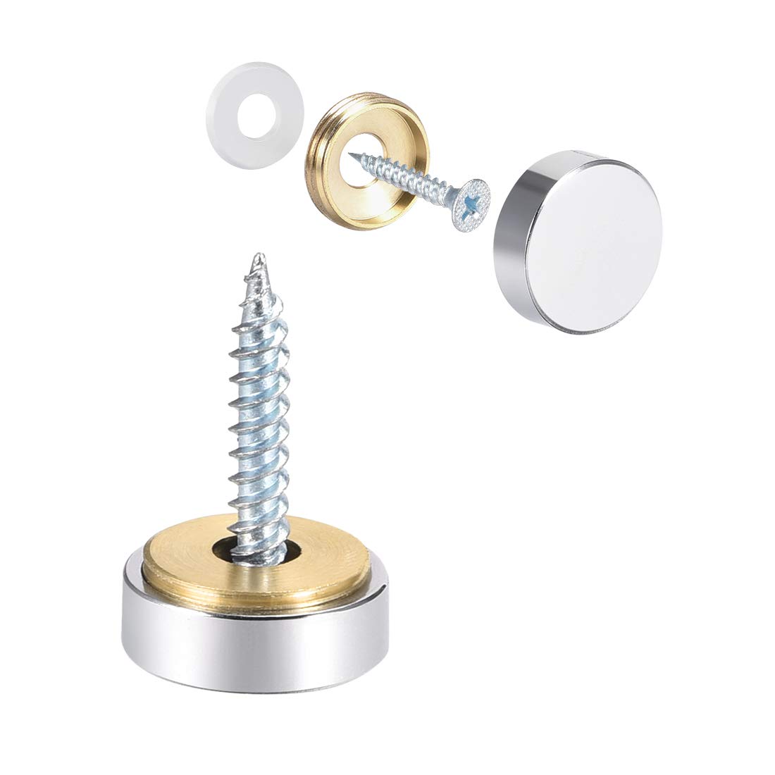 sourcing map Mirror Screws Decorative Caps Cover Nails Polished Stainless Steel 16mm 8pcs