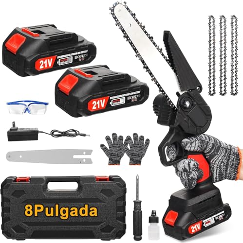 Mini Motosierra de Mano de 8 Pulgadas,Motosierra Inalmbrica Portátil y Funcional,Motosierra Eléctrica de Con 2 Baterías 21v,para Poda de árboles,Jardinería