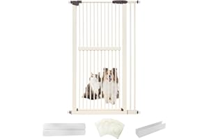 Lumizone Extra Tall Pet Gate 61.02" High Pressure Mounted 34.06"-38.38" Extra Wide (9 Sizes) 1.37" Gap for Cat Dog Children Stairs Doorway Hallway No Drilling Auto-Close (34.06"-38.38", Cream)