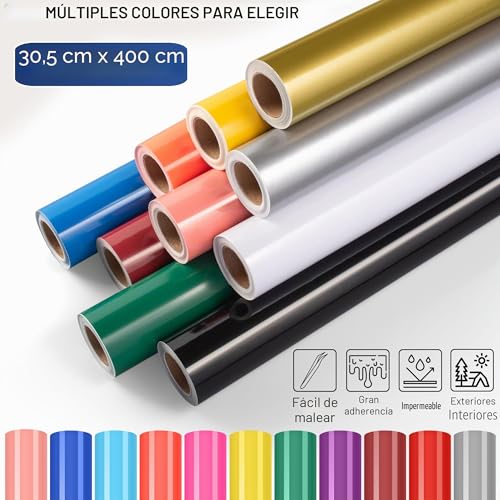YAFLC Black Adhesive Vinyl, 30.5 x 400 cm Rolls of Permanent Vinyl, Self-Adhesive Film for Glass, Coffee Cups, Ceramics, DIY Gifts