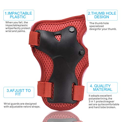 Kids/Youth Knee Pad Elbow Pads Guards Wrist Guards Protective Gear Set for Rollerblade Roller Skates Cycling BMX Bike Skateboard gs Scooter Riding Sports,Toddler for Multi-Sports Outdoor(Age3-7) Red