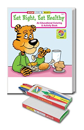 Eat Right, Eat Healthy Kid's Coloring Book and Crayon Set in Bulk (25-pack)