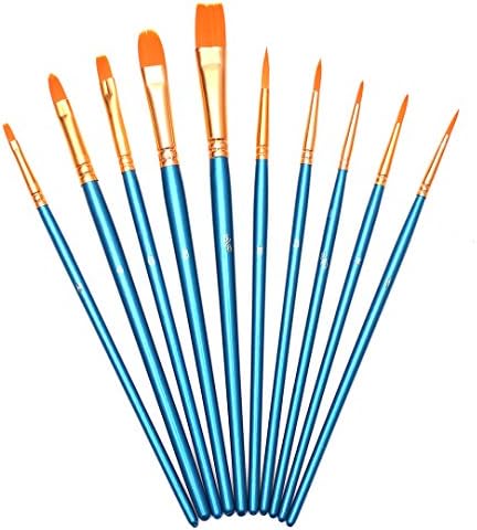 INYIAN Painting Brushes, 10pcs Paint Brush Set for Watercolor/Oil/Crafts/Acrylic/Rock/Face Painting and Gouache - Turquoise penholder