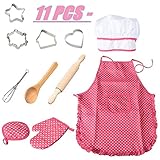 Kids Apron(11 PCS),Lumiparty Complete Kids Cooking and Baking Set,Role-play Chef set for Kids,Pretend Baking Set with Kids Apron, Chef Hat,Cookie Cutters and Other Cooking Kits, Kitchen Role-play Toy,