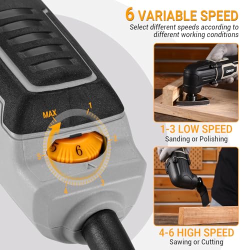 Utensile Multifunzione Oscillante: DEKOPRO 300W Strumento Oscillante Kit 3000-22000OPM Elettro Multiutensile a Fili, 6 Velocità Regolabili, 3° Angolo di Oscillazione, per Legno, Plastica e Metallo