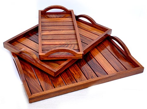 Hashcart Indian Rosewood Sheesham Wood Handmade & Handcrafted Wooden Serving Tray for Dining Tableware, Table Décor, Kitchen Serveware Dining Accessory,Breakfast Coffee Table Tray,Butler Serving Tray - Thumbnail 6