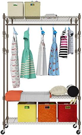 Kissemoji 3-Tier Rolling Garment Storage Rack Wire Clothing Coat Shelf Dorm Organizer (2GR)