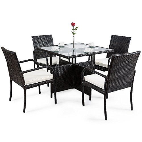 Tangkula 5 Piece Dining Set Patio Furniture Outdoor Garden Lawn Rattan