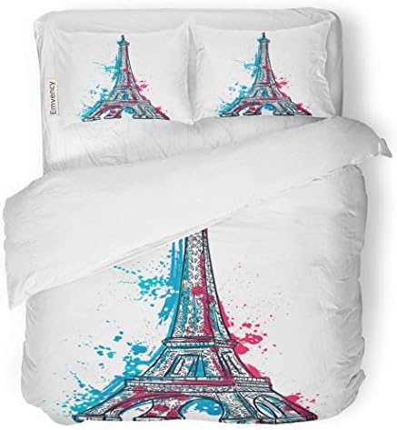 VORMOR PremiumDuvet Cover Set Blue Eiffel Tower Abstract Splashes in Watercolor Colorful Decorative Bedding Set with 2 Pillow Cases King Size