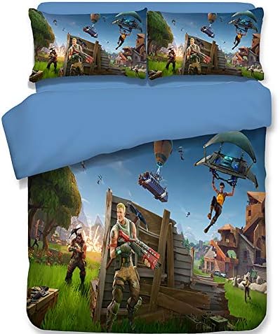 Fortnite Battle Royale Game Pattern Bedding Set Single/Double Size for Kids & Teens,3Pcs Fortnite Heroes Print Duvet Cover Set with Two Pillow Cases,A,Twin
