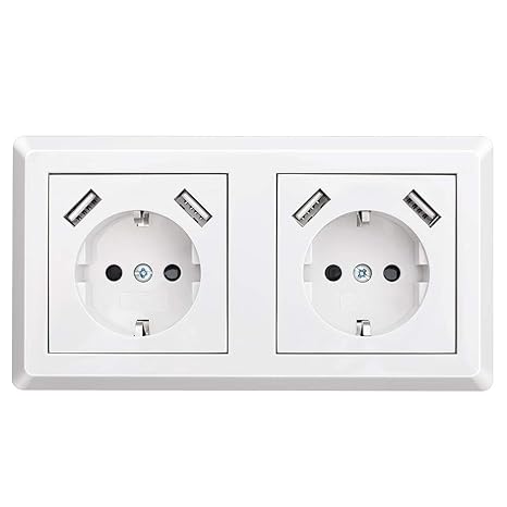 Doppelsteckdose mit USB Schuko Steckdose Weiß Unterputz System 55 Reinweiß Glänzend Wandsteckdose Passt in Standard 2-fach Un
