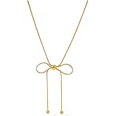 YOOESTORES82 Bow Knot Pendant Necklace Adjustable Chain Lariat Bowknot Necklaces for Women Bead Bow-tie Minimalist Christmas Party Jewelry