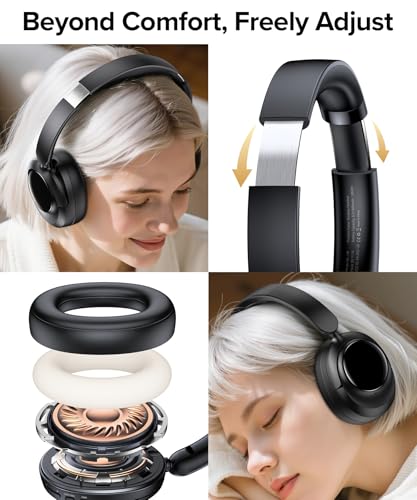 Hybrid Active Noise Cancelling Headphones, Bluetooth 6.0 Wireless Headphones Over Ear Headset with 120H Playtime, Hi-Res Audio, 5-ENC Mic, 35dB ANC Headphone Transparency Mode for Travel Office Gaming