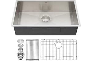 Kichae 33 Inch Undermount Kitchen Sink Single Bowl Stainless Steel Kitchen Sink 33" Under Mount 161 Gauge Round Corner Kitchen Sinks Deep Basin 33x19x9 Inch