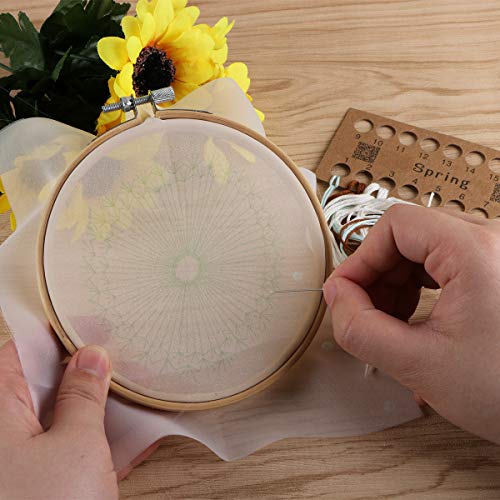 Embroidery Kits for Beginners with Pattern, Benbo Creative Dandelion Hand Embroidery Cross Stitch Needlepoint Crafts Kit with Color Pattern Cloth, Bamboo Embroidery Hoop, Color Threads and Tools Kit