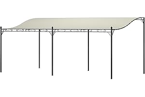 Outsunny 10' x 20' Outdoor Pergola Canopy, Wall-Mounted Metal Patio Canopy with Weather-Resistant Fabric and Drainage Holes for Backyard Garden Porch Beach, Cream White