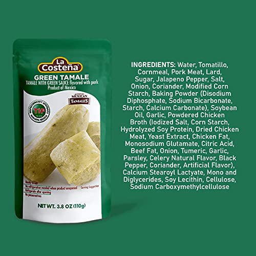 LA COSTEÑA TAMALES VERDES, PORK FLAVOR, MICROWAVEABLE, NO REFRIGERATION REQUIRED, 3.