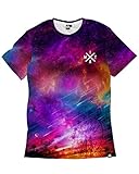 INTO THE AM Electric Nights Collection Men's All Over Galaxy Print Casual Tee Shirts