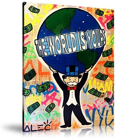 Artwu ALEC Monopoly The World is Yours Wall Art Home Wall Decorations for Bedroom Living Room Oil Paintings Canvas Prints 3 Sizes-831 (Unframed,18x24inch)