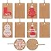 Coogam 50 Pack Brown Kraft Paper Christmas Gift Tags with Twine String Tie on Smooth for Writing - 5 Designs for DIY Xmas Holiday Present Wrap Stamp and Label Package Name Card