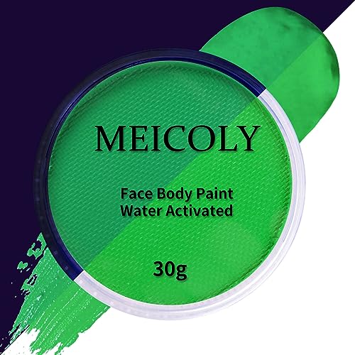 MEICOLY Neon Green Face Paint, Water Activated, Glow in The Dark Full Body Paint, Washable Non-toxic Fluorescent Single Color, 1.05oz, UV Green
