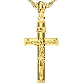 Koyretyu 14K Gold Cross Necklaces Pendant for Men & Women, Solid Crucifix Cross Jewelry Charms for Husband, Wife Thin, Gender-Inclusive Cross Necklace Charm (A)