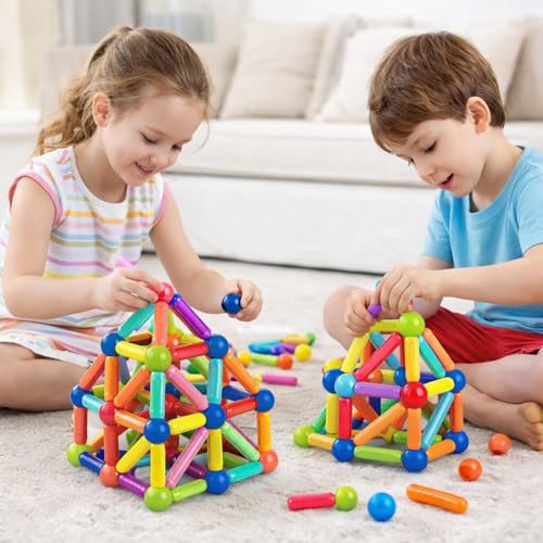 Blocos Magnéticos Infantil 84 Peças Brinquedo Educativo Construção STEM 3D